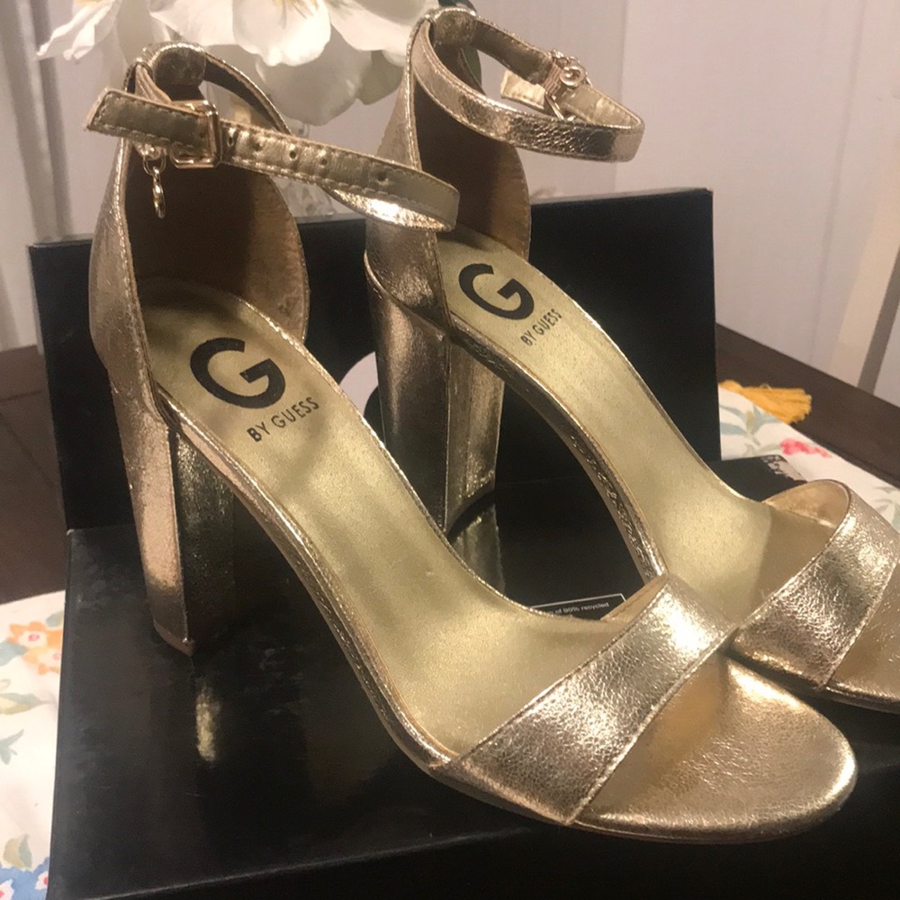 Ankle strap gold heels